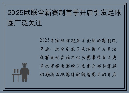 2025欧联全新赛制首季开启引发足球圈广泛关注