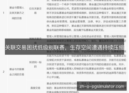 关联交易困扰低级别联赛,生存空间遭遇持续压缩 关联交易困扰低级别联赛,生存空间遭遇持续压缩